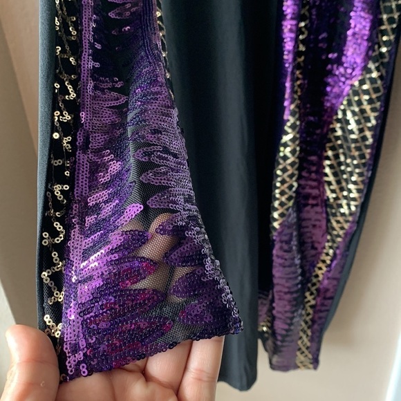 Purple Sequin Long Sleeve Midi Dress - Picture 4 of 9
